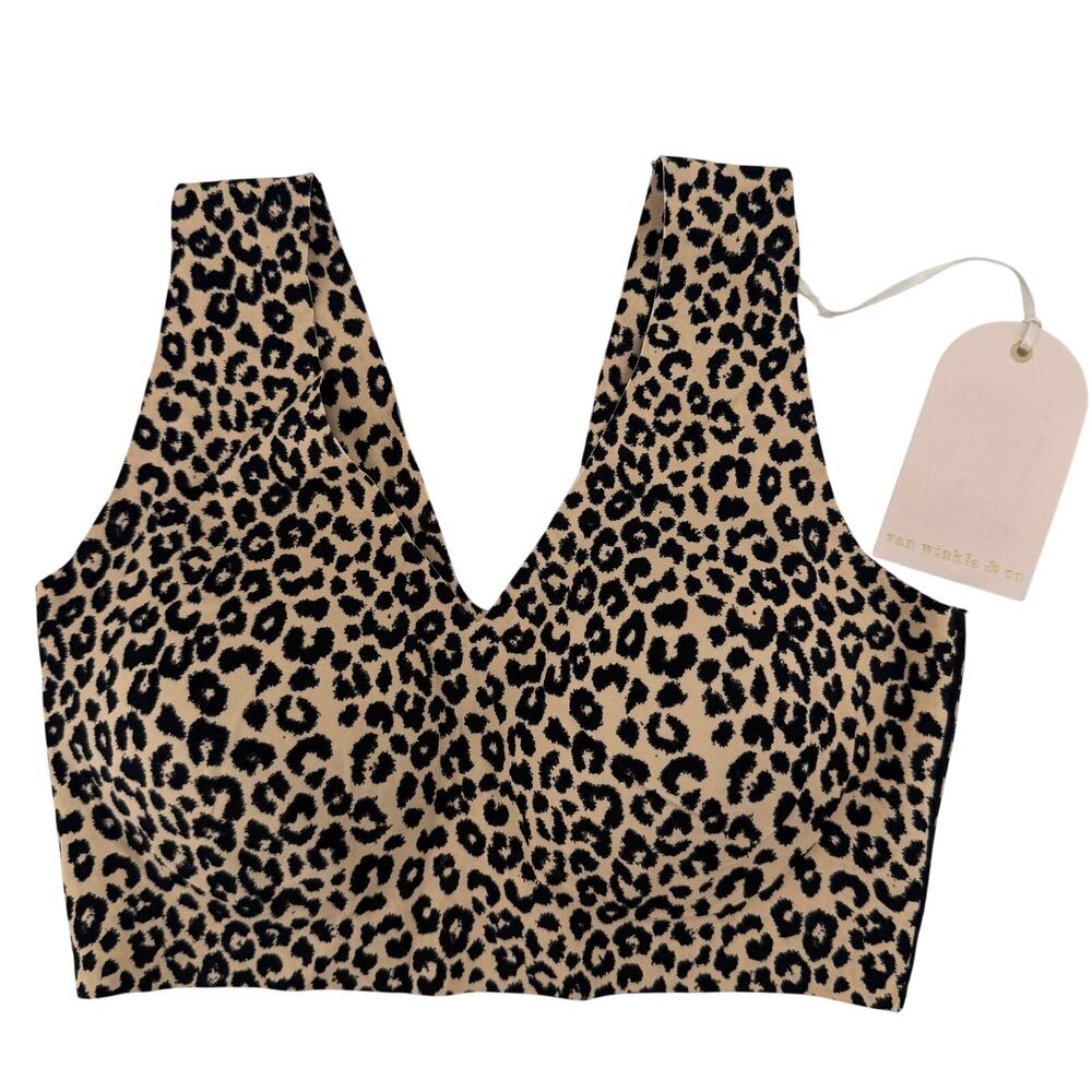 Van Winkle & Co Bonded V-Neck Wire Free Bralette Womens Sz Medium Leopard Print